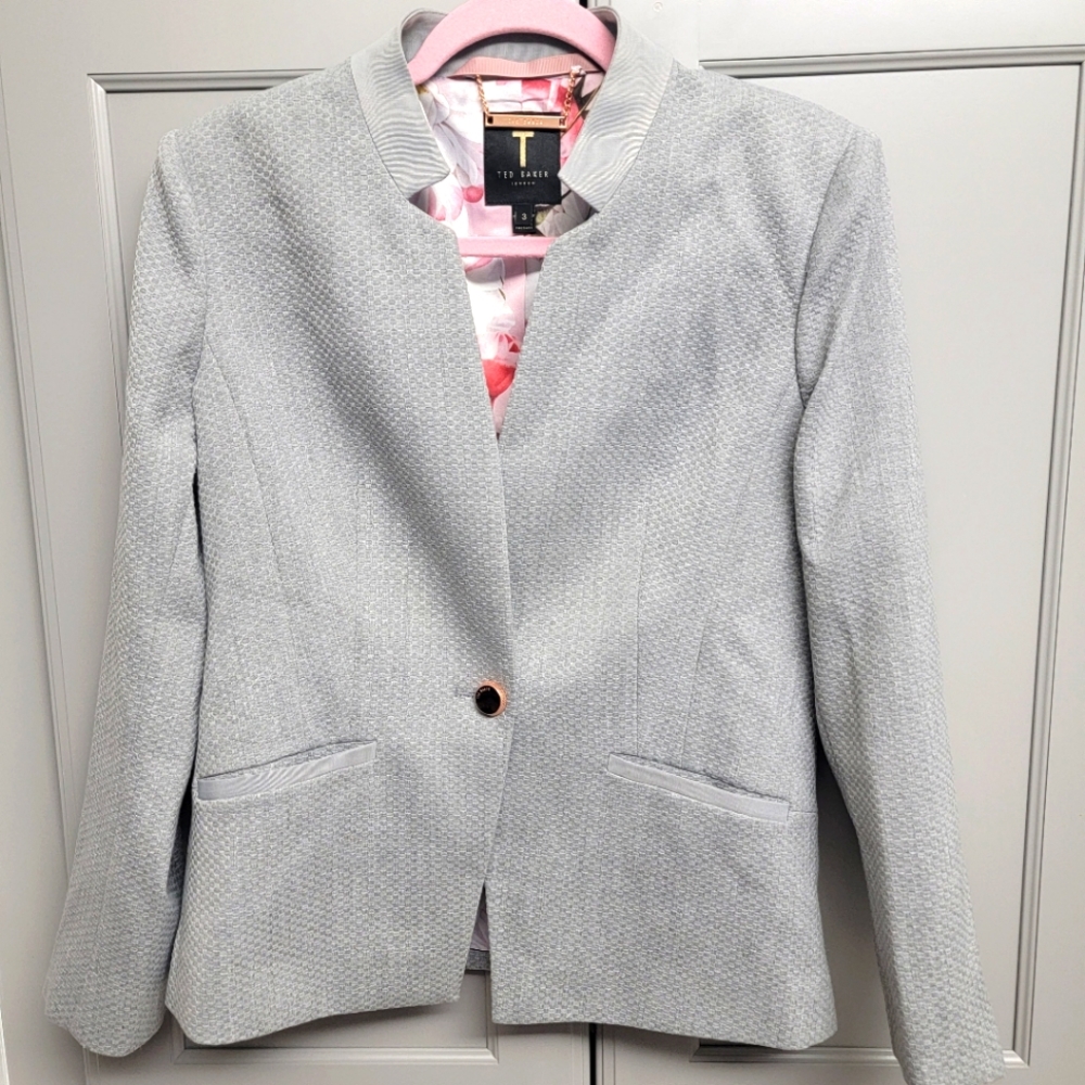 Ted Baker Daizi Gray Textured Honeycomb Blazer Jacket Women’s US 8